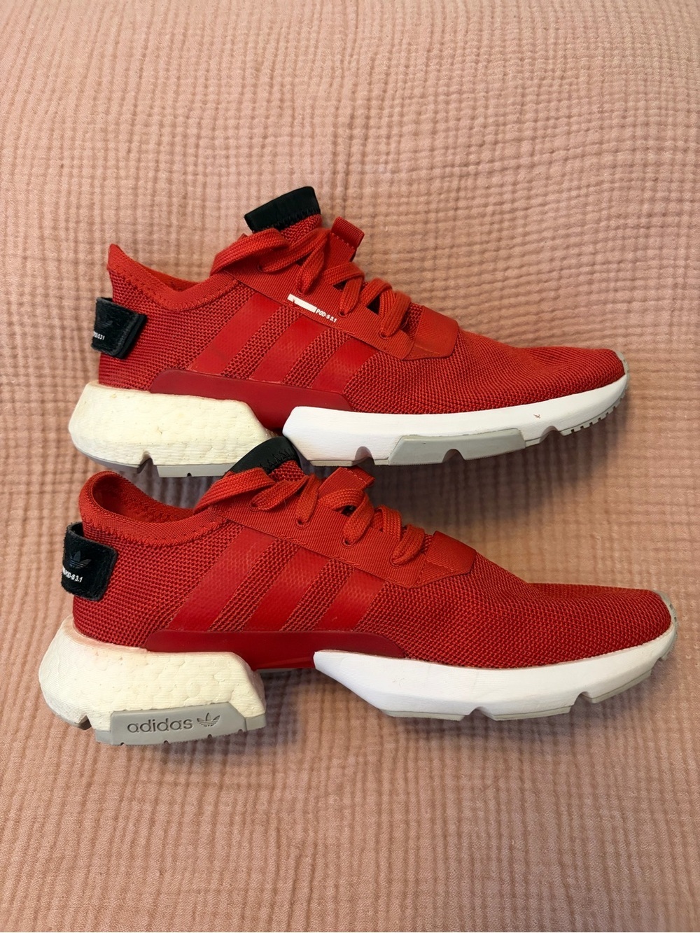 Adidas POD-S 3.1 Men’s Red Mesh Athletic Sneakers with White Soles - Picture 3 of 7
